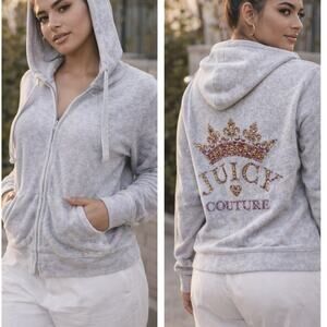 Juicy Couture Black Label Velour Zip Hoodie Rhinestone Size L